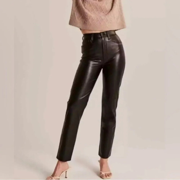 Abercrombie & Fitch The Ankle Straight Ultra High Rise vegan leather - Picture 1 of 12